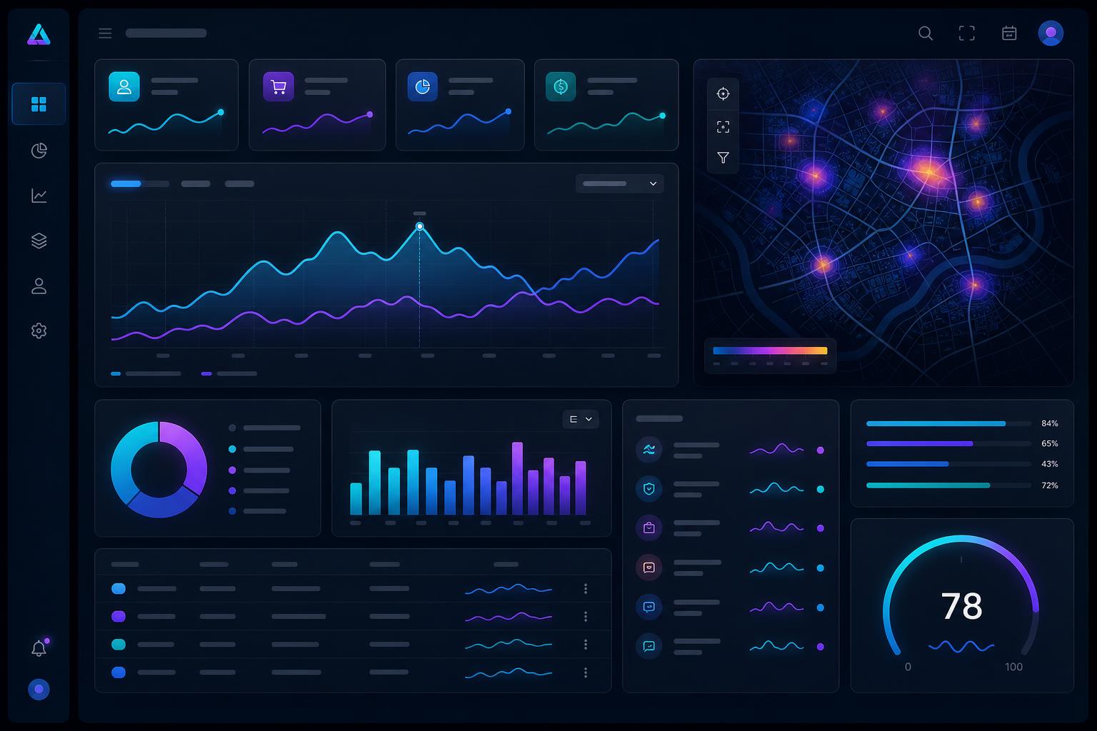 Mockup do dashboard da plataforma Ltecno